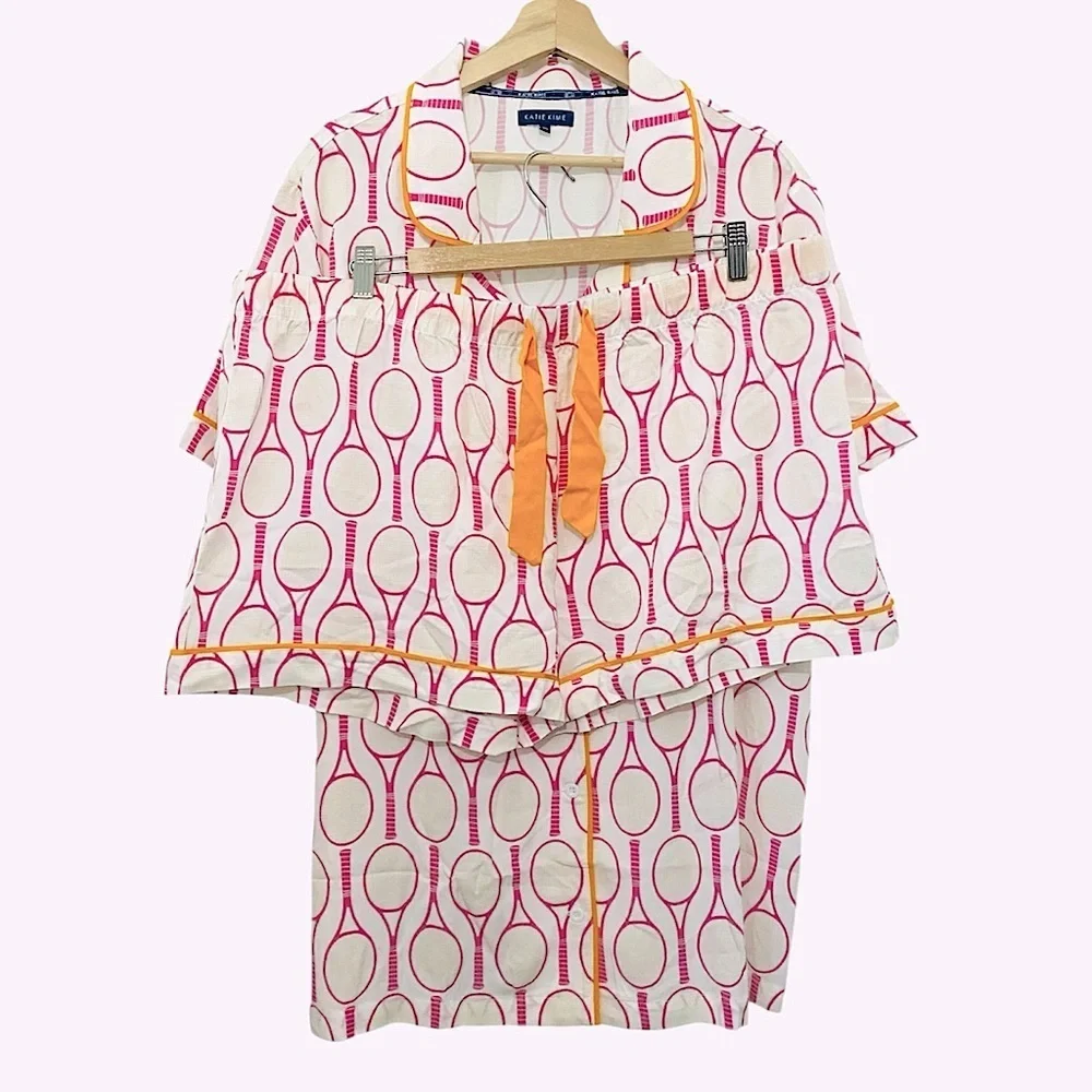 New Katie Kime Novelty Print Tennis Time Pajama Short Set Top & Bottom 3XL / 2XL